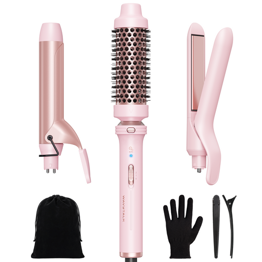 Wavytalk 3 in 1 Curling Wand Set with Heated Round Brush,Versatile Styling