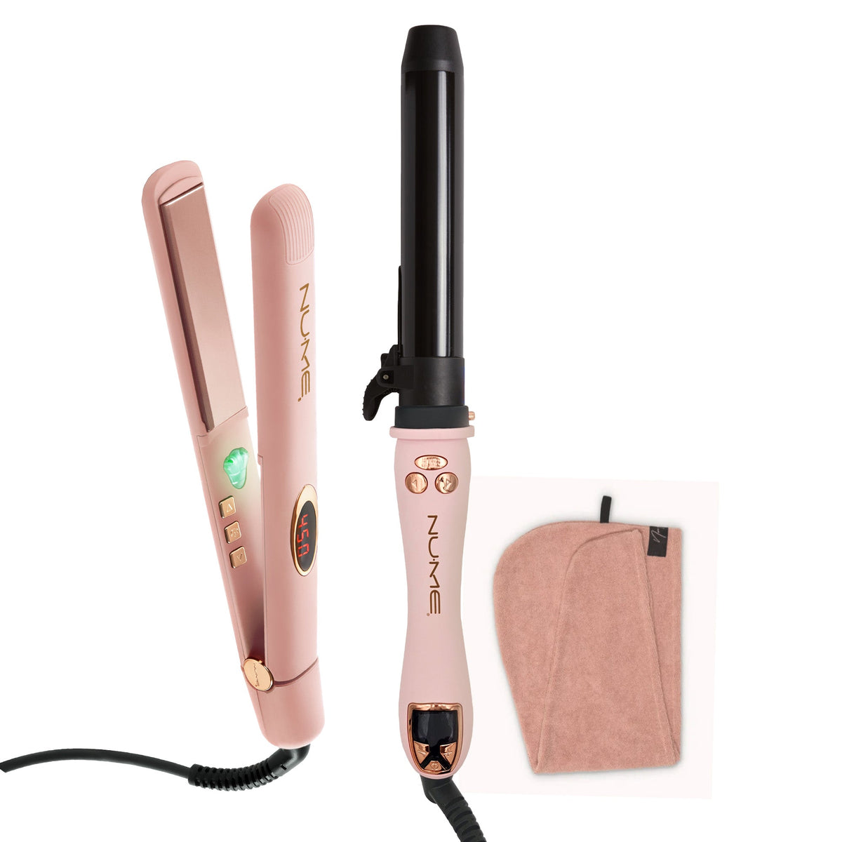 Pink Hair Styling Set – 3-Piece Straightener, Automatic Curler & Hair Towel Kit