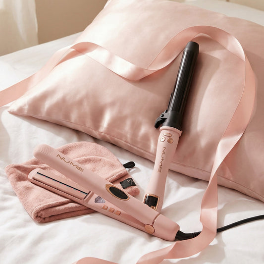 Pink Hair Styling Set – 3-Piece Straightener, Automatic Curler & Hair Towel Kit