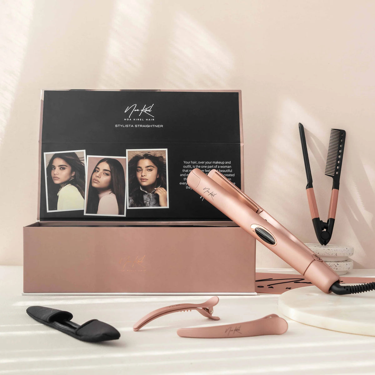 NKB Stylista Flat Iron Set – 1” Ceramic Hair Straightener & Styling Kit