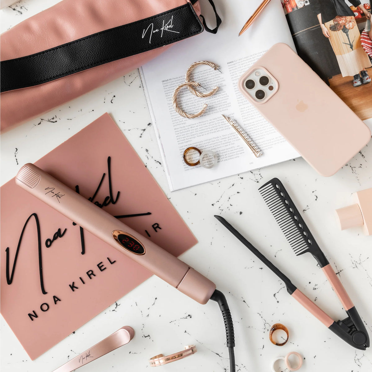 NKB Stylista Flat Iron Set – 1” Ceramic Hair Straightener & Styling Kit