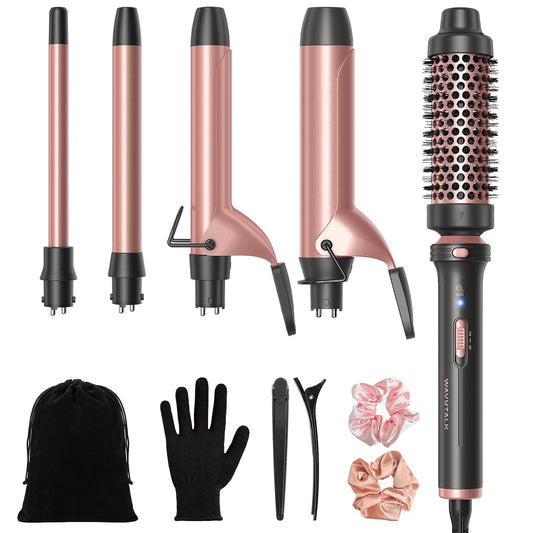 Wavytalk 5 in 1 Curling Iron Set with Heated Round Brush for Blowout Look