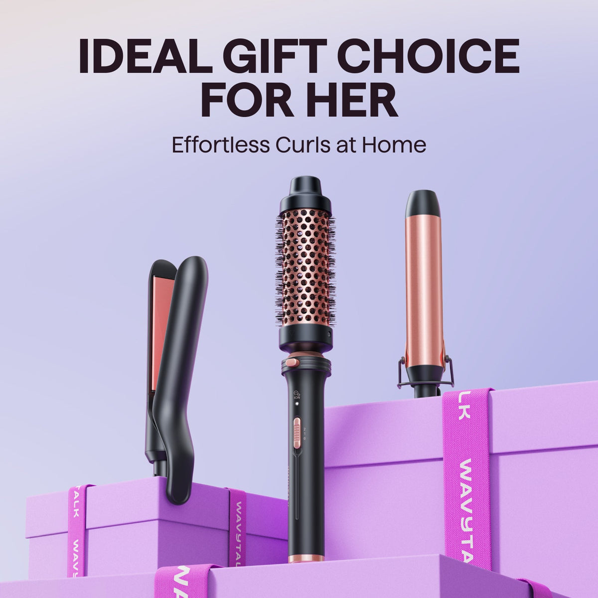 Wavytalk 3 in 1 Curling Wand Set with Heated Round Brush,Versatile Styling
