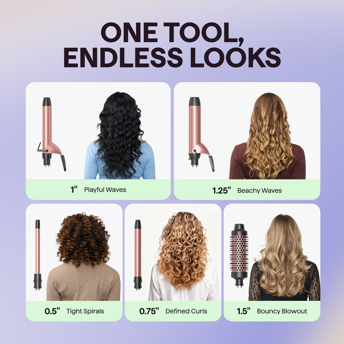 Wavytalk 5 in 1 Curling Iron Set with Heated Round Brush for Blowout Look